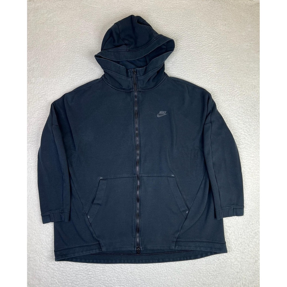 Nike Tech Fleece Cape Hooded Sweatshirt Womens XL Black Full Zip Hoodie